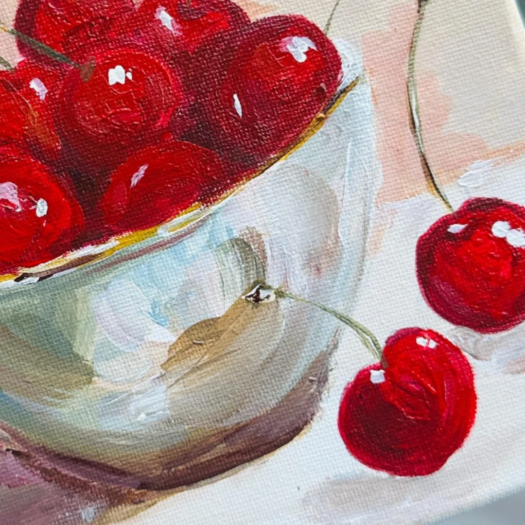 Cherry still life tilted canvas