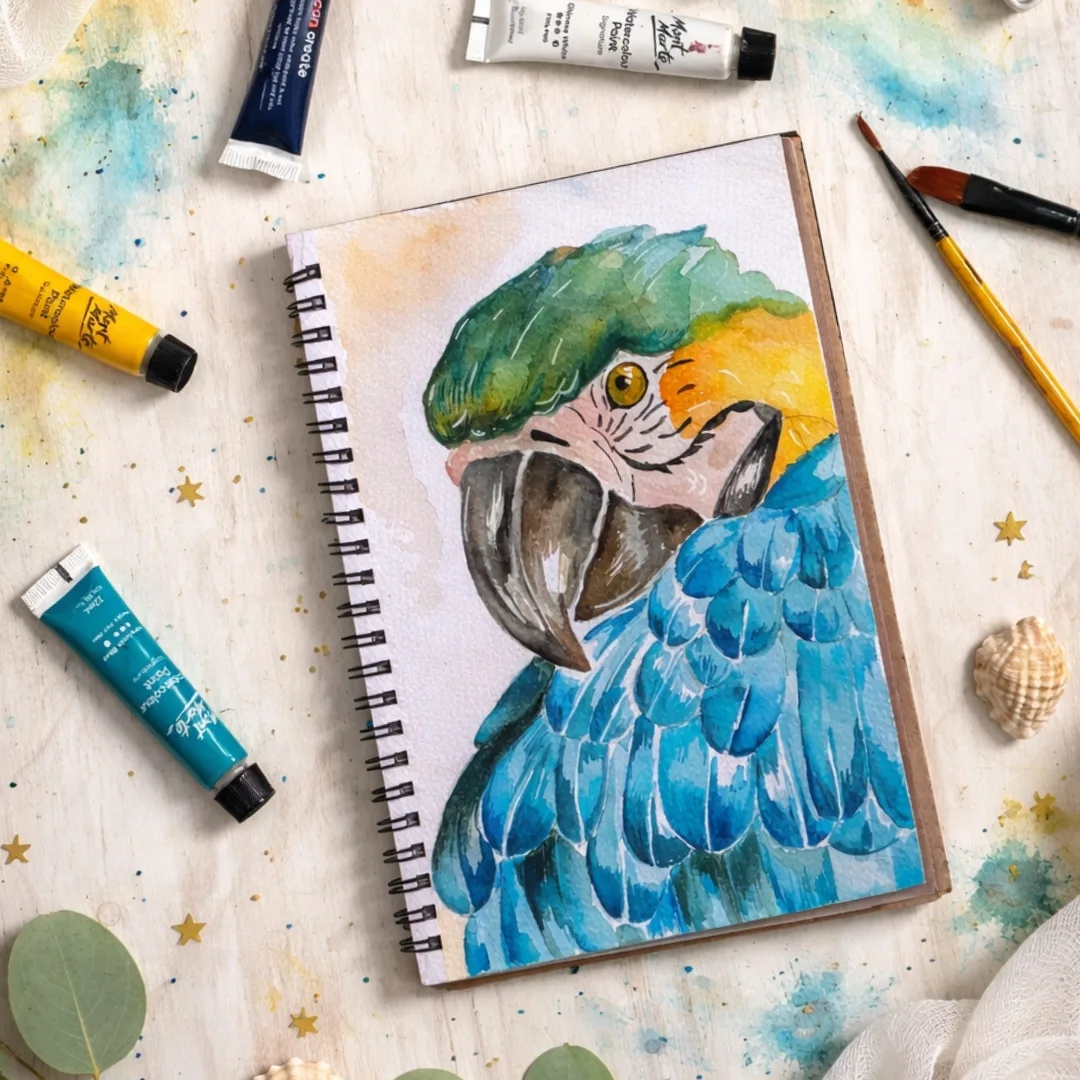 Watercolour macaw parrot painting